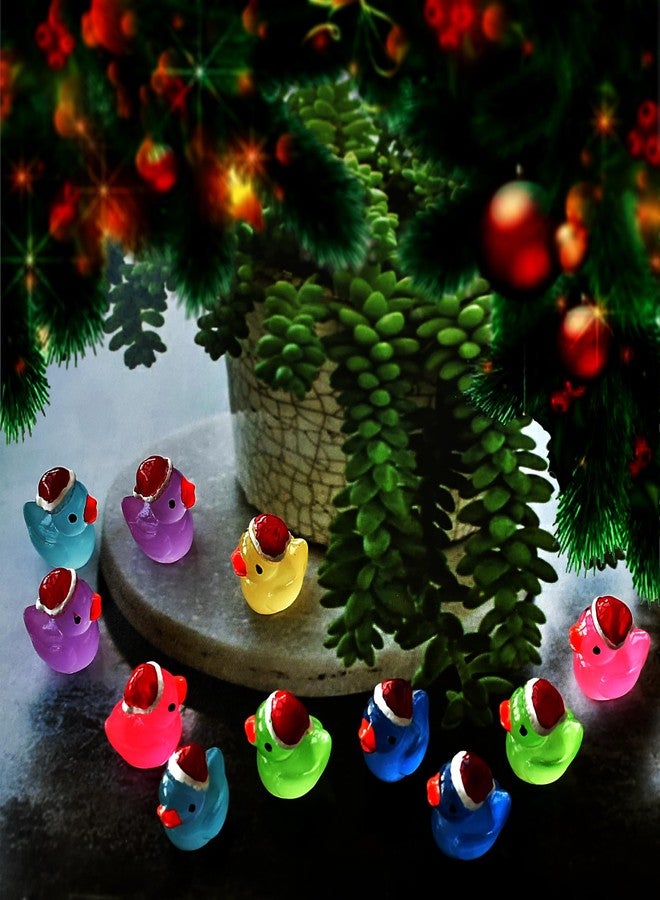 Tindobewan 50 PCS Tiny Ducks Glow in The Dark Mini Resin Ducks Miniature Christmas Hat Duck Figures Ornament for Xmas, Craft, Dollhouse, Slime, Home Decorations(10 Colors) - Image 3